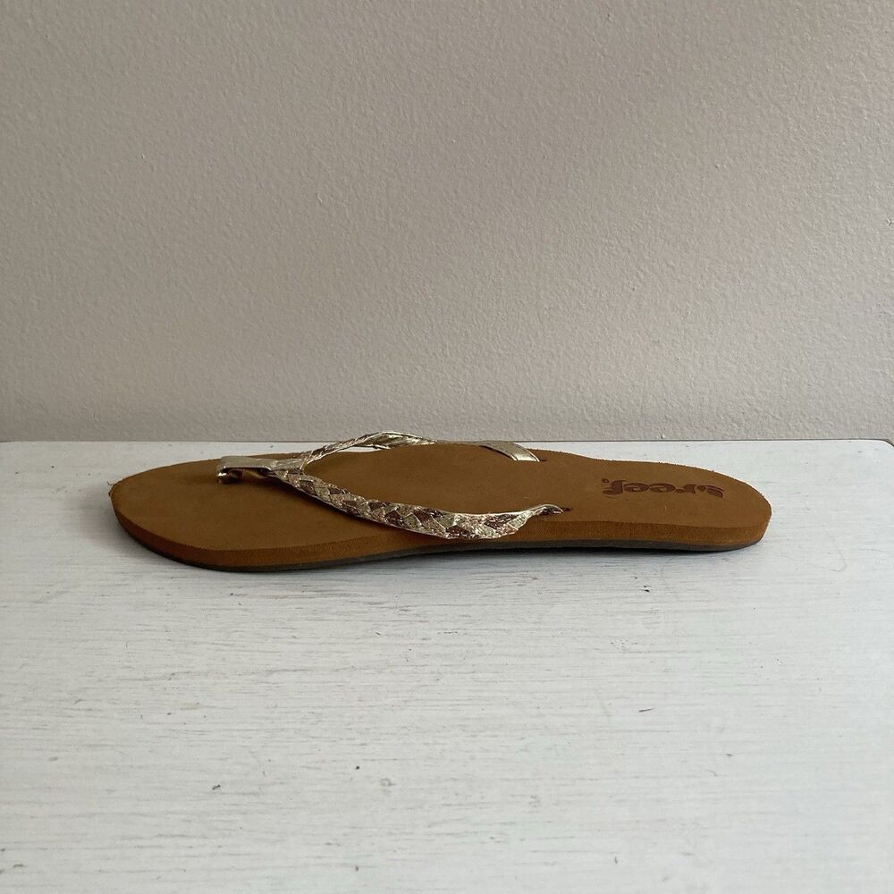 Reef Just Passing Through TWISTED STARS Tan/Champagne Sandals Size 9 Flip Flops - Picture 5 of 9